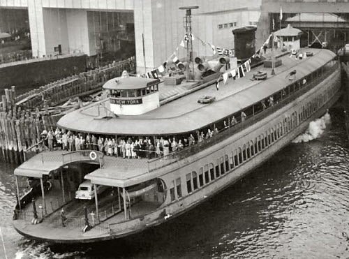 An old shot of Miss New York Ferry with outside seating.