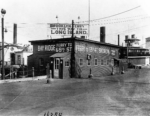 69th St. Ferry House, St. George, 1934. The ferry to Brooklyn went out of business when the Verrazano-Narrows Bridge opened in November 1964.