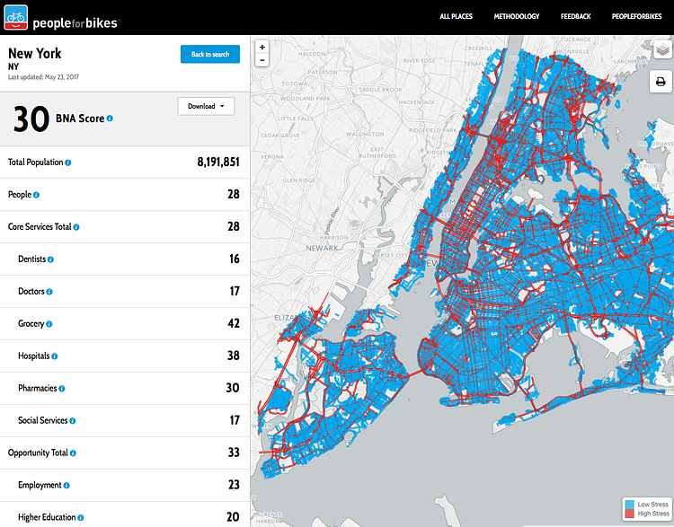 PlacesForBikes Bike Network Analysis (screenshot)