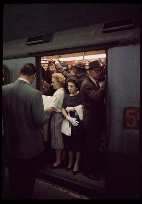 Rush hour on New York City subway, 1957