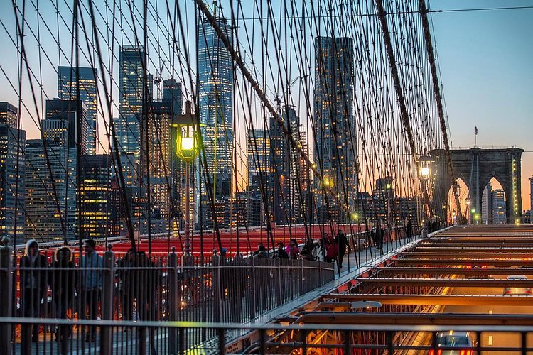 Manhattan Skyline from Brooklyn Bridge at Dusk
