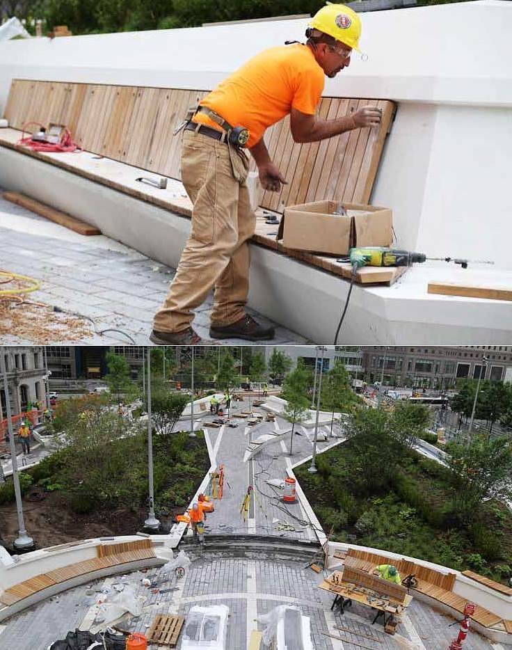 WTC Liberty Park Workers Continue to Install Slats and Planters