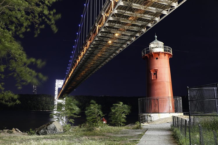 The Little Red Lighthouse with the GWB tower light up for 9/11 tribute