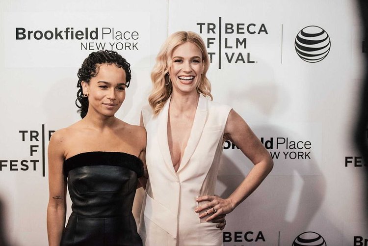 Zoe Kravitz (left) and January Jones at the premiere of "Good Kill" during the Tribeca Film Festival at BMCC Tribeca PAC on April 19, 2015, in Manhattan.