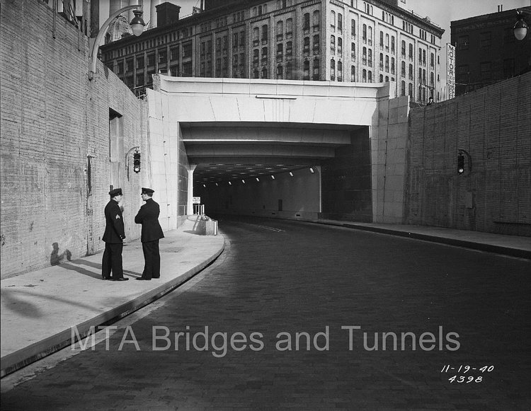 The brand-new Manhattan entrance to the tunnel in 1940.