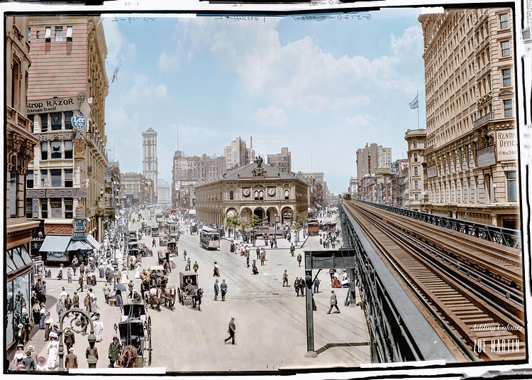 Herald Square, N.Y., N.Y., 1905. Colorized by Zoe Martin