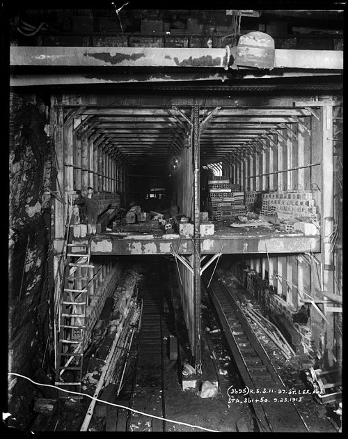 Pierre P. Pullis  G. W. Pullis. Subway tunnel construction at Lexington Avenue and 97th Street. 1913