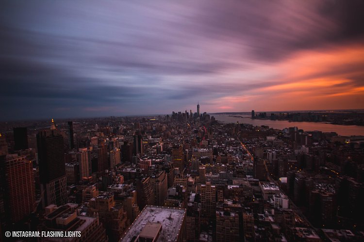 A beautiful sunset over downtown New York City. 
