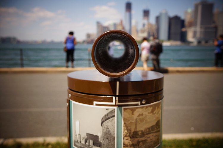Governors Island - One of the telescopes mounted in the courtyard of Castle Williams