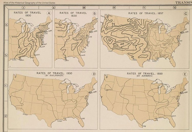 Vintage Atlas Showing Rates of Travel