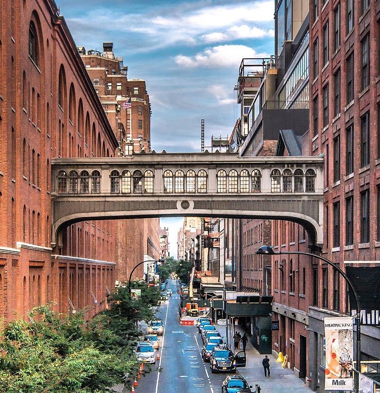 The Chelsea Market Skybridge originally connected the Nabisco factory and its neighboring office building. Now the skybridge serves two private office spaces. The skybridge is located at West 15th Street in Chelsea, Manhattan, New York City.
