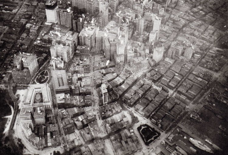 Aerial of the Financial District, taken from a balloon, 1906