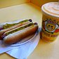 The "Recession Special":  Two dogs (with mustard and relish) and a 16-ounce papaya drink
