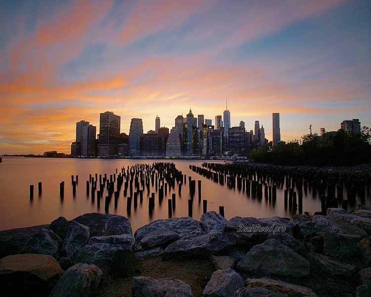 Sunset over Lower Manhattan from Brooklyn Bridge Park
