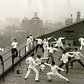 Fencing practice on the roof of one of the University buildings, January 1929