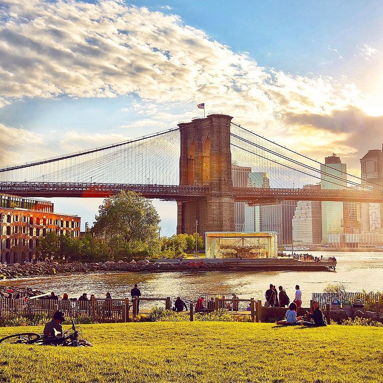 Enjoying Brooklyn Bridge Park and its great view of the Brooklyn Bridge, New York City