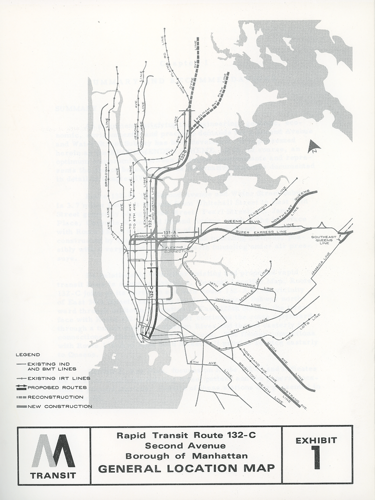 Austerity strikes: “Rapid Transit Route 132-C Second Avenue General Location Map,” June 1973. (Courtesy of New York Transit Museum)