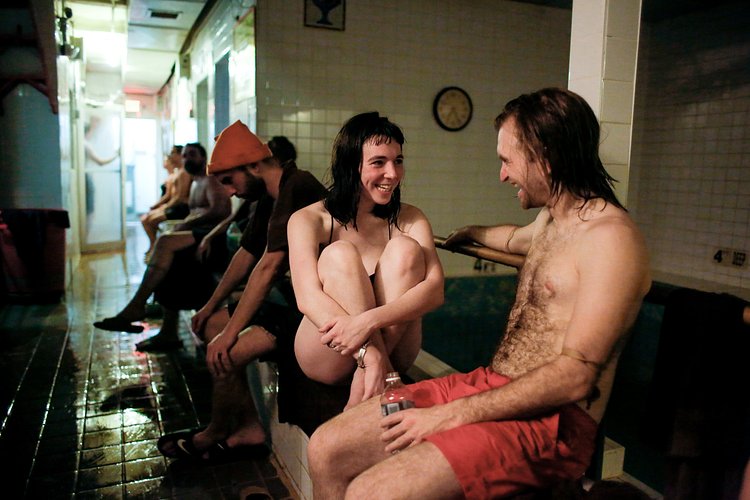 Sophia Giovannetti, 23, and Michael Swellander, 29, chatting between baths.
