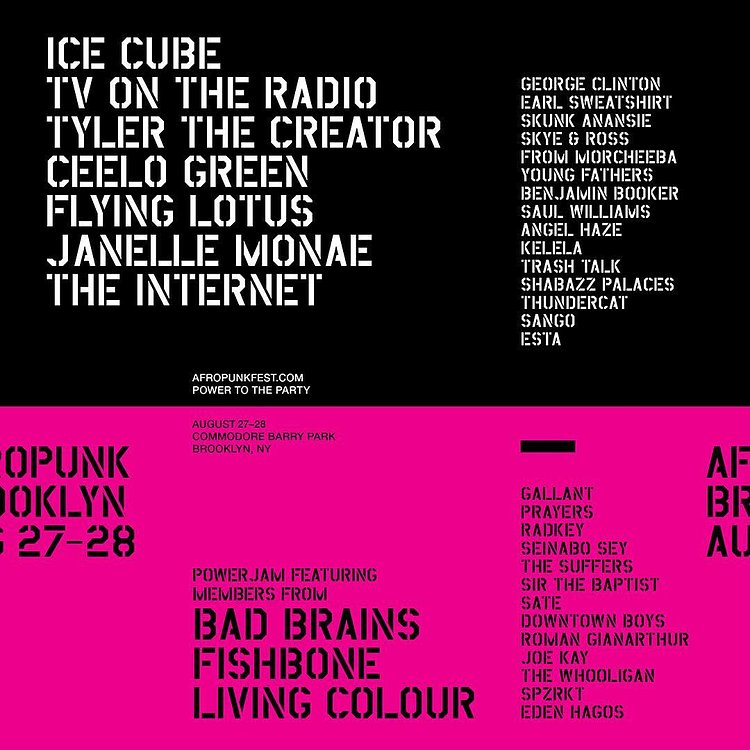 Grab your ticket and join me at AFROPUNK Brooklyn 2016, Aug 27-28. Line up includes Ice Cube, Tyler the Creator, CeeLo Green, Flying Lotus, TV On The Radio, The Internet, a special Superjam featuring members of Bad Brains, Fishbone & Living Colour.  See the full line up and get your ticket now! 
Tickets —> www.afropunkfest.com 
Line-up —> https://goo.gl/0eT4Ey
#AFROPUNKPOWERTOTHEPARTY2016
#POWERTOTHEPARTY2016
#STAKEYOURCLAIM