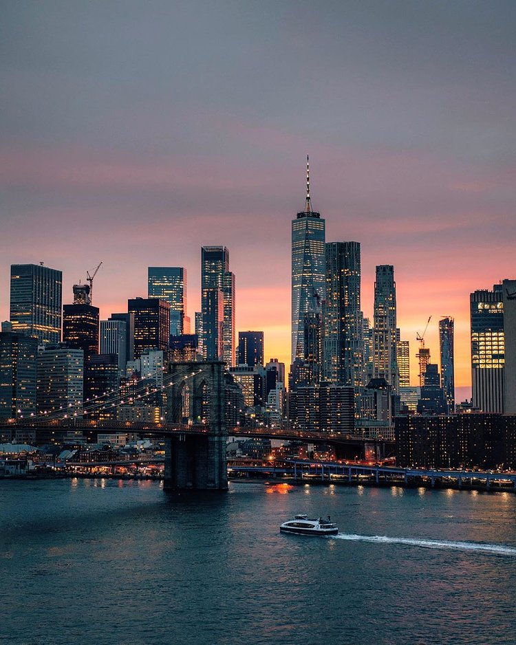 Sunset over Brooklyn Bridge and Lower Manhattan