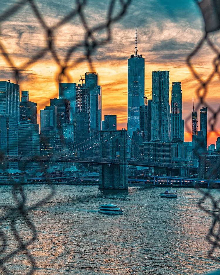 Sunset over Brooklyn Bridge and Lower Manhattan