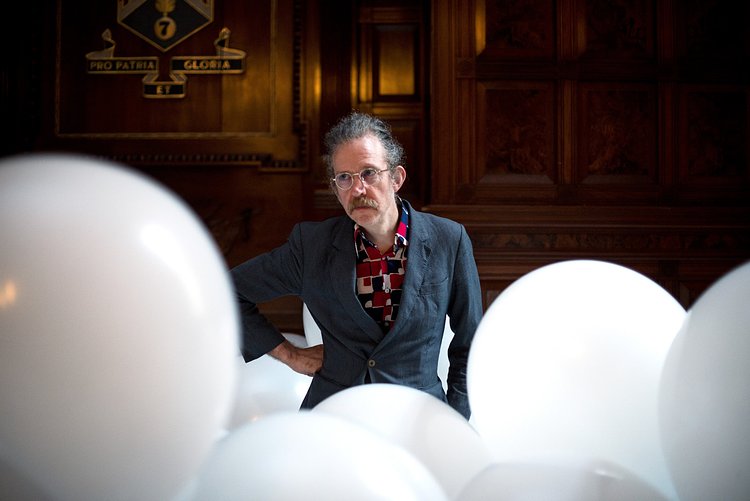 The artist Martin Creed at the Park Avenue Armory where his retrospective exhibition has been installed.