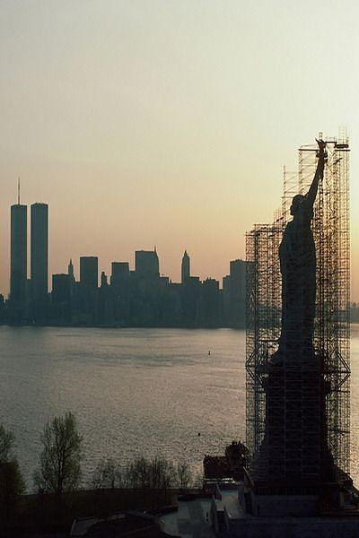Statue of Liberty undergoing renovations and repairs in the mid 1980s