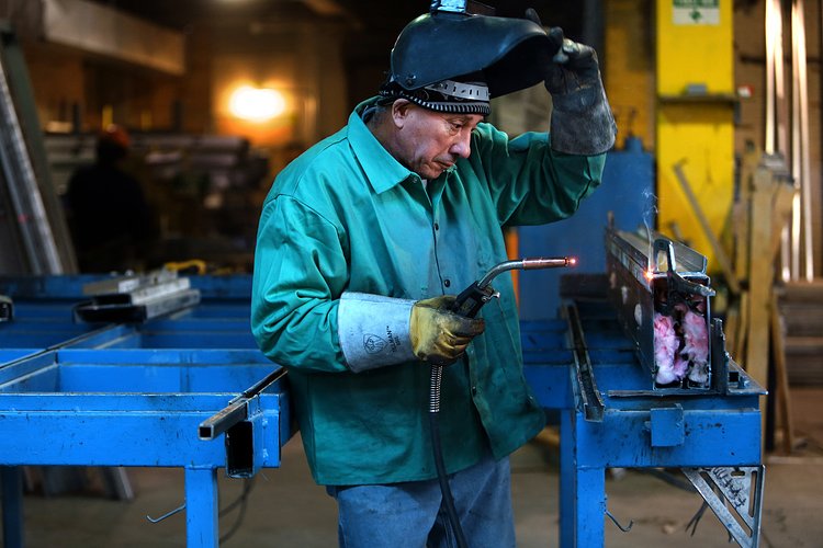 In an early step in the fabrication, interior framing is welded.