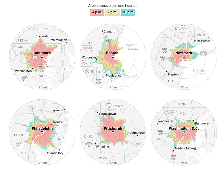 Area accessible from East Coast Cities in One Hour.
