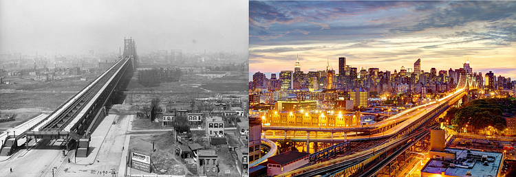 Long Island City and Queensboro Bridge approximately 100 years apart