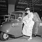 The New York/International Auto Show saw the introduction of numerous foreign makes into the U.S., such as Toyota, Datsun (now Nissan) and this, the Daihatsu Trimobile.
