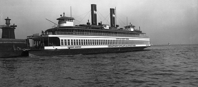 The President Roosevelt at the edge of the slip at St. George, circa 1922. (From the Collection of the Staten Island Museum) 