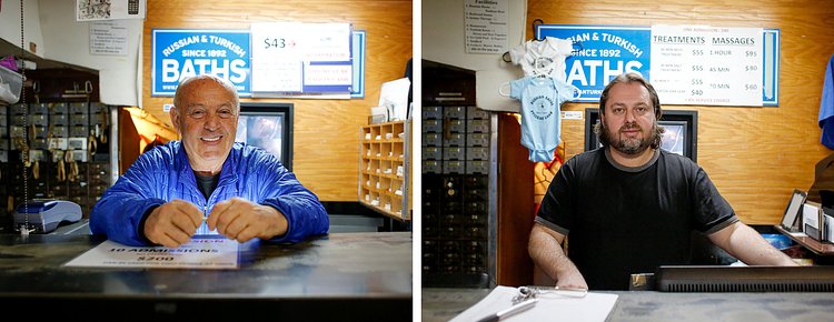 Boris Tuberman, left, one of the bathhouse’s two owners, and Dmitry Shapiro, son of the other owner.
