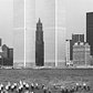 The Woolworth Building framed by the Twin Towers, 1973