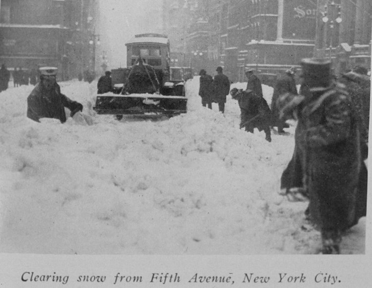 Snow shovelers clearing snow in New York City after a blizzard in 1926.