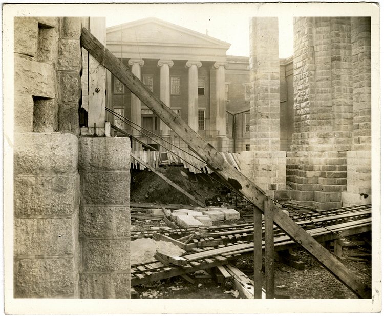 The Cathedral of St. John the Divine (under construction), between W. 111th and 112th Streets east of Amsterdam Avenue, New York City, November 8, 1898. North facade of Leake & Watts Orphan Asylum visible.