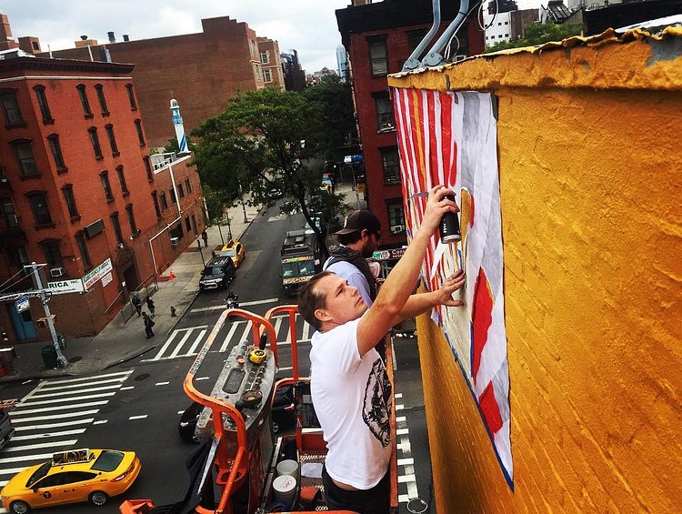 Starting a new #mural in #NYC. #obeygiant #shepardfairey #publicart #thelisaproject @thelisaprojectnyc