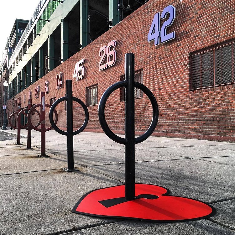 70 years ago today #jackierobinson broke the color barrier in #baseball #⚾️ #standup for #change #brooklyndodgers ⚾️#bostonredsox ⚾️#fenwaypark #streetart ⚾️#bikerack #❤️ #tombobnyc #streetartboston #massachusetts ⚾️ #Fenway #42 #keytoyourheart #streetart #boston #tombob #mlb ⚾️🗝❤️#openyourheart