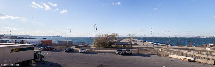 The complex was built to increase the shipping capacity of New York Harbor, already the largest port in the US at the time. It ended up achieving its greatest military use during World War II. Over the course of its military tenure, it transferred 37 million tons of military supplies and more than 3 million troops. Here's the view of the harbor from the Terminal.