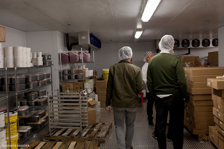 Another benefit of the Terminal's large space and unique characteristics is that Torres has been able to put in a massive freezer, shown here, to house all his products. The freezing increases the shelf life of his products.
