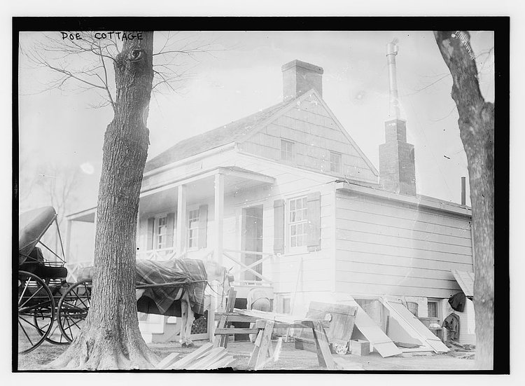 Poe Cottage  (LOC) | Bain News Service,, publisher.

Poe Cottage

[between ca. 1910 and ca. 1915]

1 negative : glass ; 5 x 7 in. or smaller.

<b>Notes:
</b> Title from unverified data provided by the Bain News Service on the negatives or caption cards.
Forms part of: George Grantham Bain Collection (Library of Congress).

<b>Format: </b> Glass negatives.

<b>Rights Info: </b> No known restrictions on publication.

<b>Repository: </b> Library of Congress, Prints and Photographs Division, Washington, D.C. 20540 USA, <a href="http://hdl.loc.gov/loc.pnp/pp.print" rel="nofollow">hdl.loc.gov/loc.pnp/pp.print</a>

General information about the Bain Collection is available at <a href="http://hdl.loc.gov/loc.pnp/pp.ggbain" rel="nofollow">hdl.loc.gov/loc.pnp/pp.ggbain</a>

<b>Higher resolution image is available (Persistent URL): </b>  <a href="http://hdl.loc.gov/loc.pnp/ggbain.14856" rel="nofollow">hdl.loc.gov/loc.pnp/ggbain.14856</a>

<b>Call Number: </b> LC-B2- 2911-2

