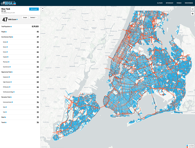 PlacesForBikes Bike Network Analysis (screenshot)