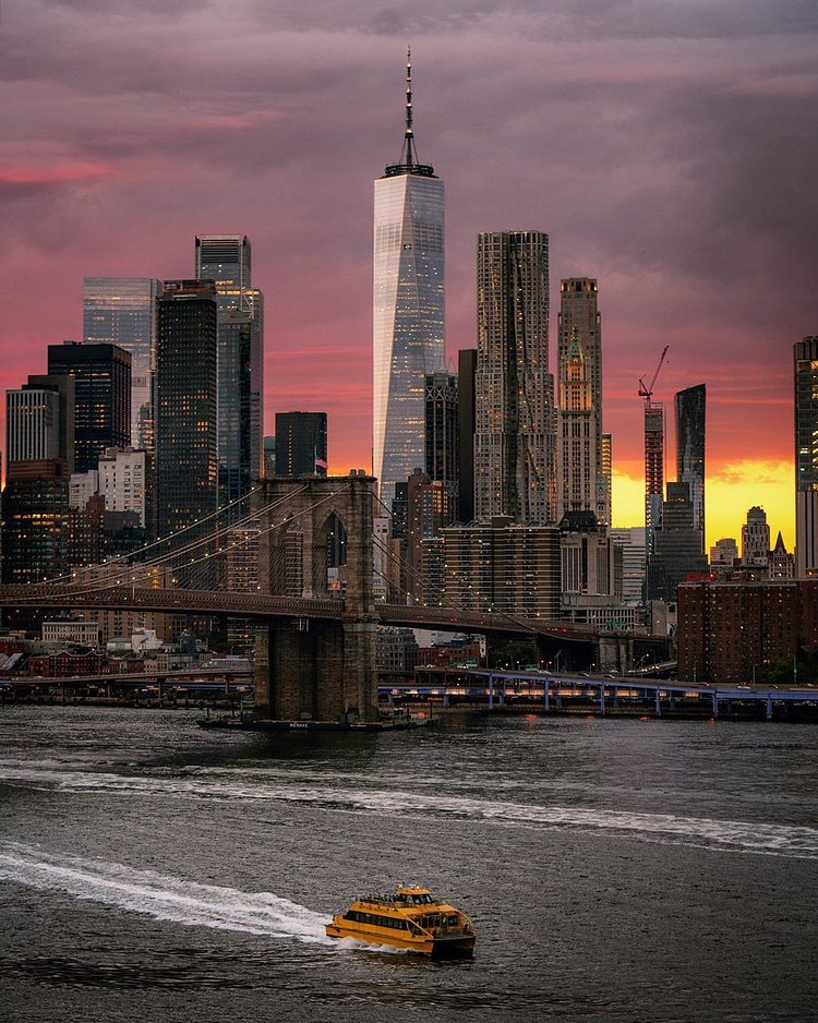 Sunset Over Brooklyn Bridge and Lower Manhattan