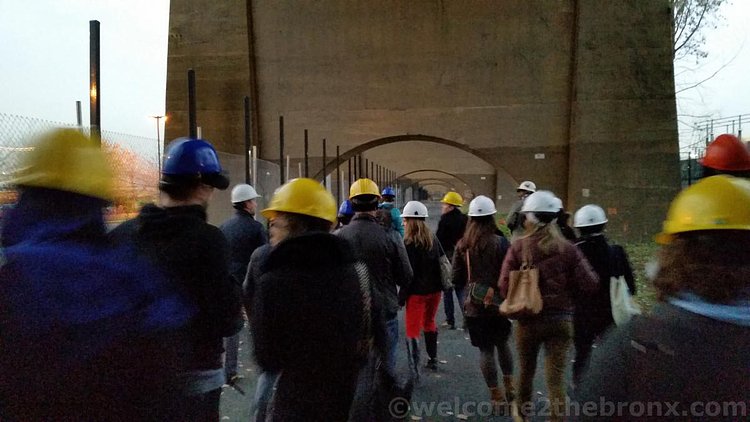 Tour participants walked along the 1/4 mile path under the Amtrak bridge leading to the bridge connecting The Bronx with Randall’s Island last November 2014.
