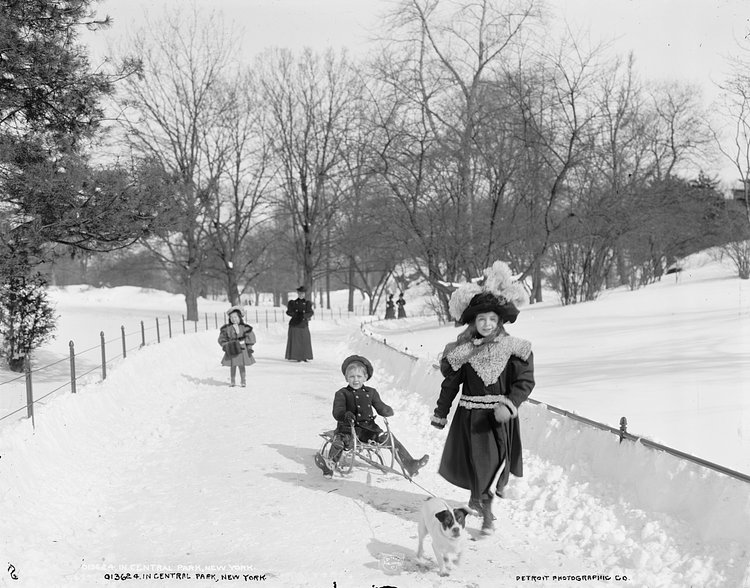 circa 1905 children with sleds in Central Park