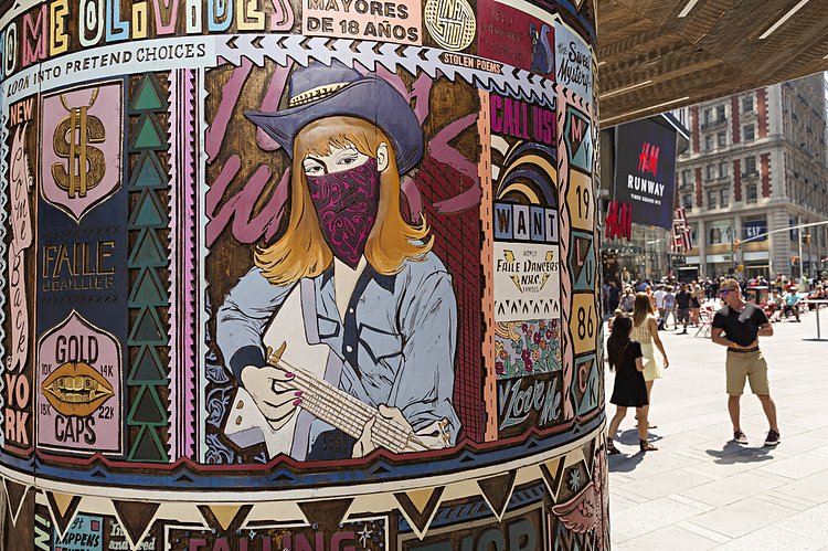 FAILE: Wishing on You | FAILE: Wishing on You
August 17, 2015 - September 1, 2015

Brooklyn-based artist collaboration FAILE bring FAILE: Wishing on You, an installation reimagining Asian prayer wheels in the context of Times Square’s kaleidoscopic history, to the Broadway plaza between 42nd and 43rd Streets.  Artists Patrick McNeil and Patrick Miller are using this piece, their largest to date, to re-imagine Times Square - a sacred American landscape known both for bright lights and the gathering of many communities.  In collaboration with Brooklyn Museum.  

Photo courtesy of Ka-Man Tse for @TSqArts.
