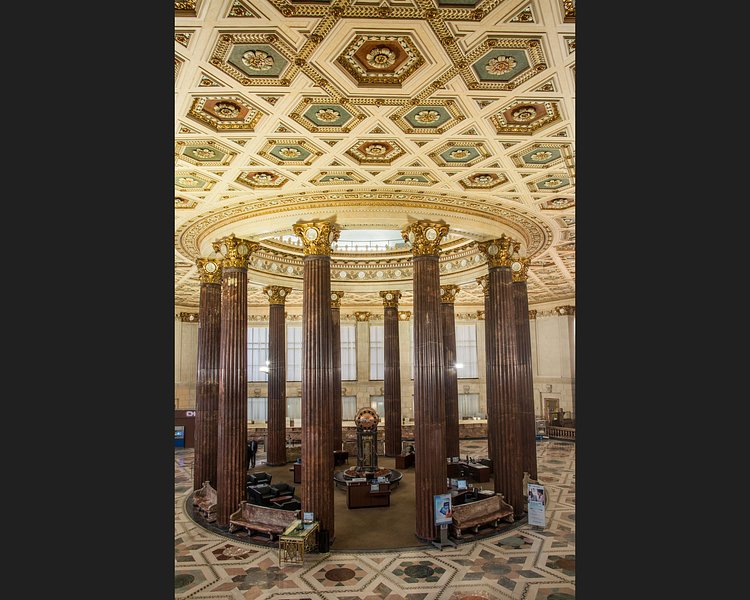 This striking 1908 interior (revised in 1918 and again in 1932) was used as a bank for over 100 years. While the design was supposed to convey stability and trustworthiness, more than anything it looks like a Liberace-inspired fever dream. In May 2015, the building was sold. Its next purpose remains to be seen.