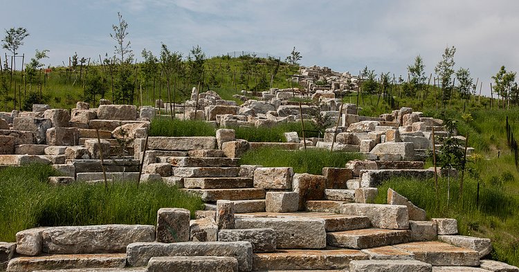 The Scramble, which climbs up one of the island’s new hills, was created with repurposed blocks from a 1905 seawall.