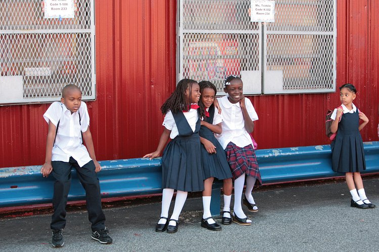 2000s - September 2007: Children waiting for their classes to begin at Public School 53 in the Bronx.