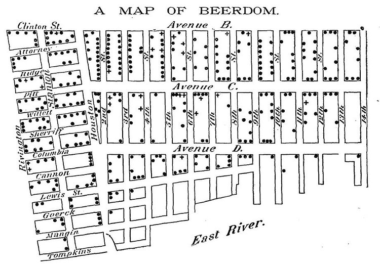 A Map of Beerdom, Lower East Side, New York City, 1885